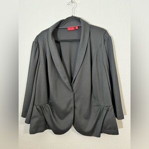 Elle Peplum Jacket 3/4 Ruched Sleeves lightweight blazer 2 buttons Black size 3X